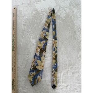 Oasis Mens Blue Tropical Palm Leaf Floral Silk Necktie Hawaiian Island Style‎